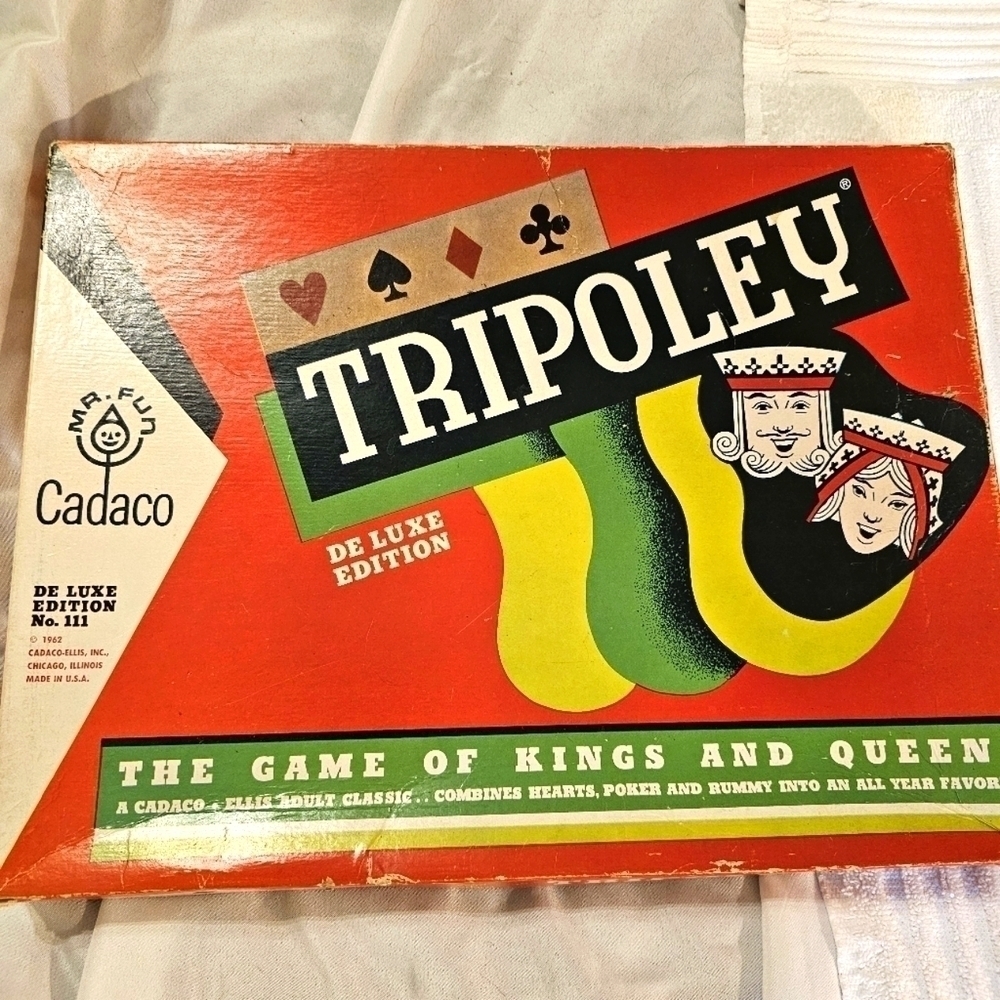 VINTAGE Tripoley Game by Cadavo Deluxe Edition 1962 With playing cards & Chips